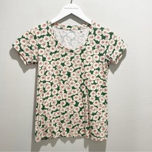 UNIQLO Women’s Ivory Green Red Allover Floral Short Sleeve Tee Shirt Size XS